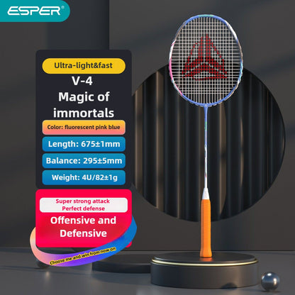 ESPER V4 Badminton Racket 82g Lightweight 4U Full Carbon Fiber All-Around Professional Match Training Durable V1232-YMQPV4002