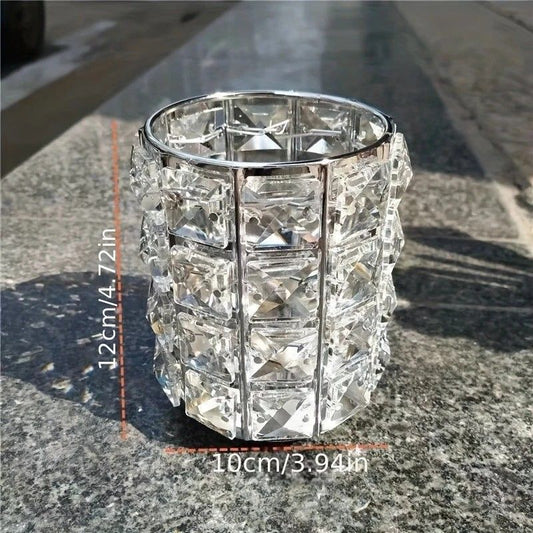 1 piece crystal pen holder, round creative desktop makeup brush storage box, polished cast iron metal art V1232-YTSNH001