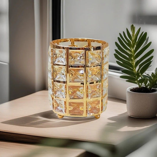 1 piece crystal pen holder, round creative desktop makeup brush storage box, polished cast iron metal art V1232-YXSNH002