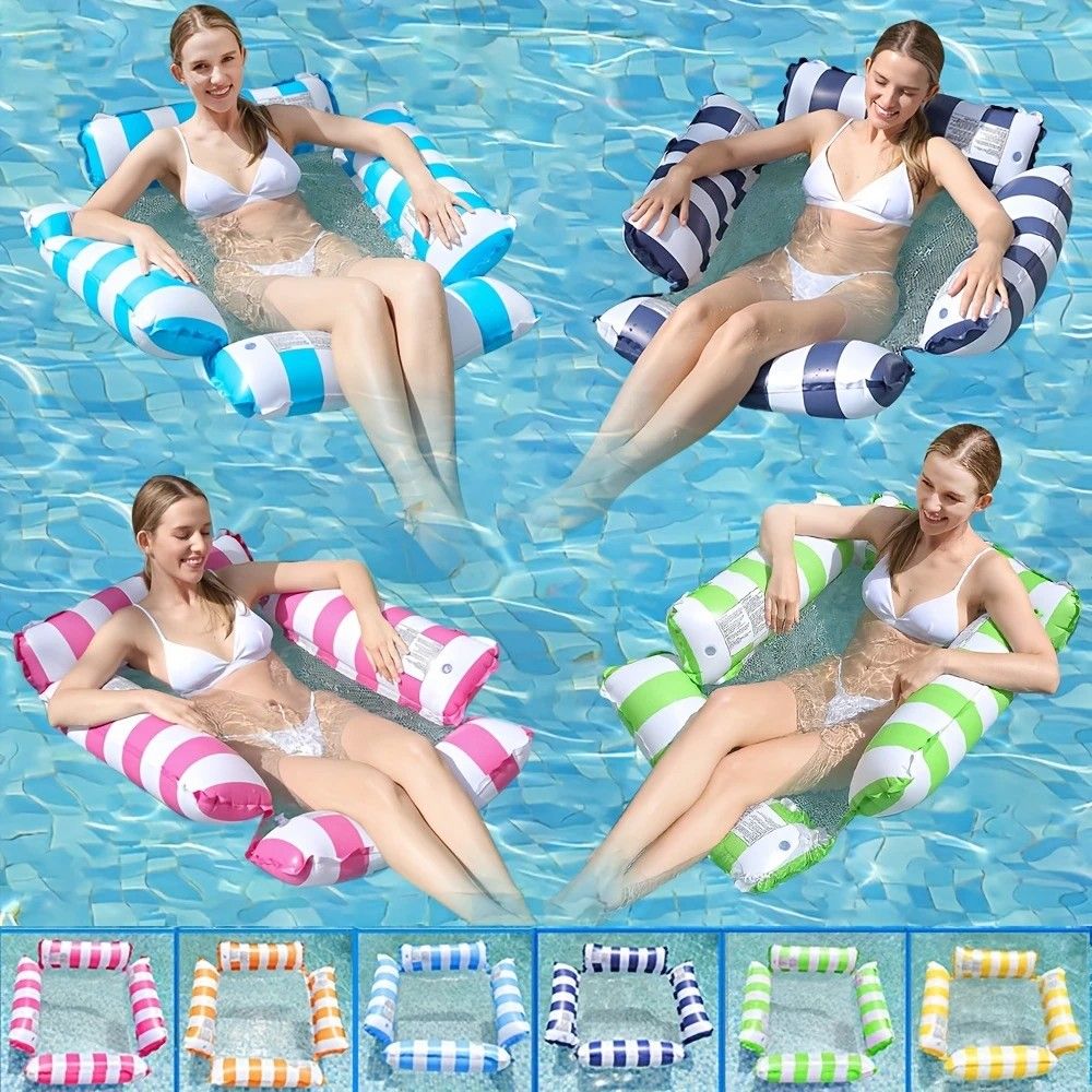 Pool Inflatable Float: Foldable Striped Floating Bed, Stable Single-Person Lounge Chair, Portable Water V1232-YYFC001