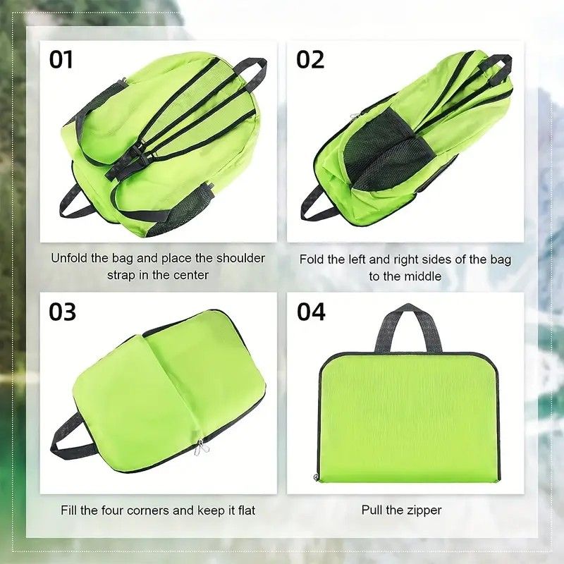 Foldable Nylon Backpack - Lightweight, Durable, and Strong Load Capacity, Four-Step Folding Transforms into a V1232-ZDBB004