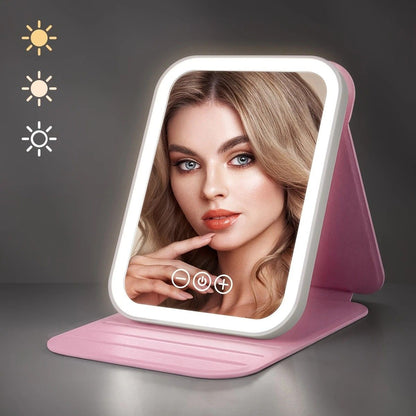 LED Makeup Mirror with Lights, 3 Color Modes Touch Control, Rechargeable Travel Vanity Mirror(pink) V1232-ZDHZJ001