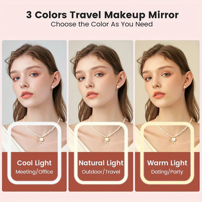 LED Makeup Mirror with Lights, 3 Color Modes Touch Control, Rechargeable Travel Vanity Mirror(pink) V1232-ZDHZJ001