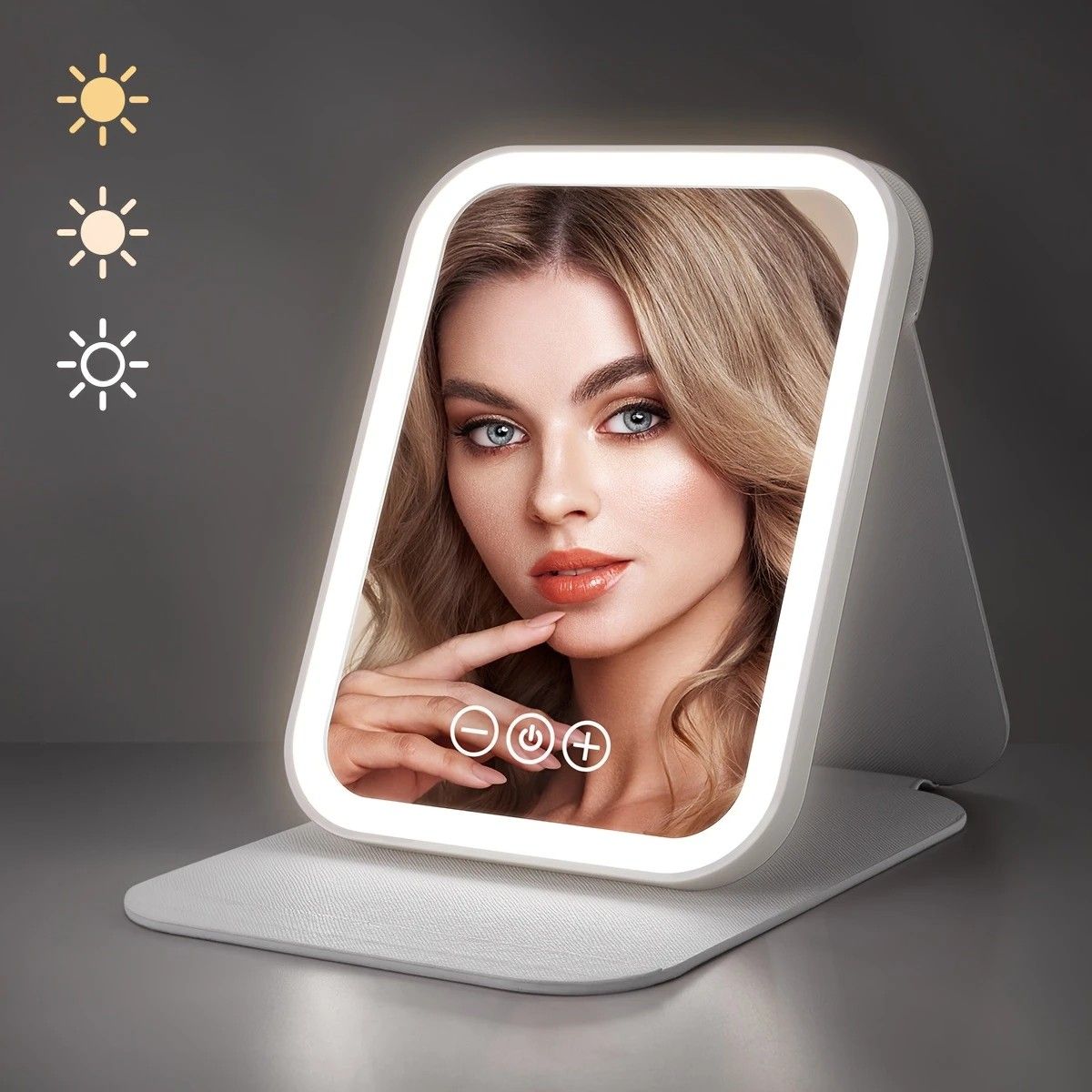 LED Makeup Mirror with Lights, 3 Color Modes Touch Control, Rechargeable Travel Vanity Mirror(WHITE) V1232-ZDHZJ002