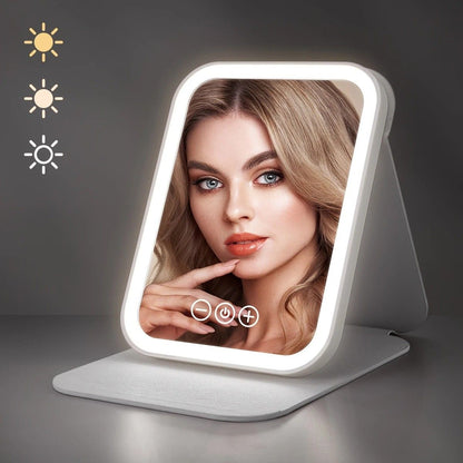 LED Makeup Mirror with Lights, 3 Color Modes Touch Control, Rechargeable Travel Vanity Mirror(WHITE) V1232-ZDHZJ002