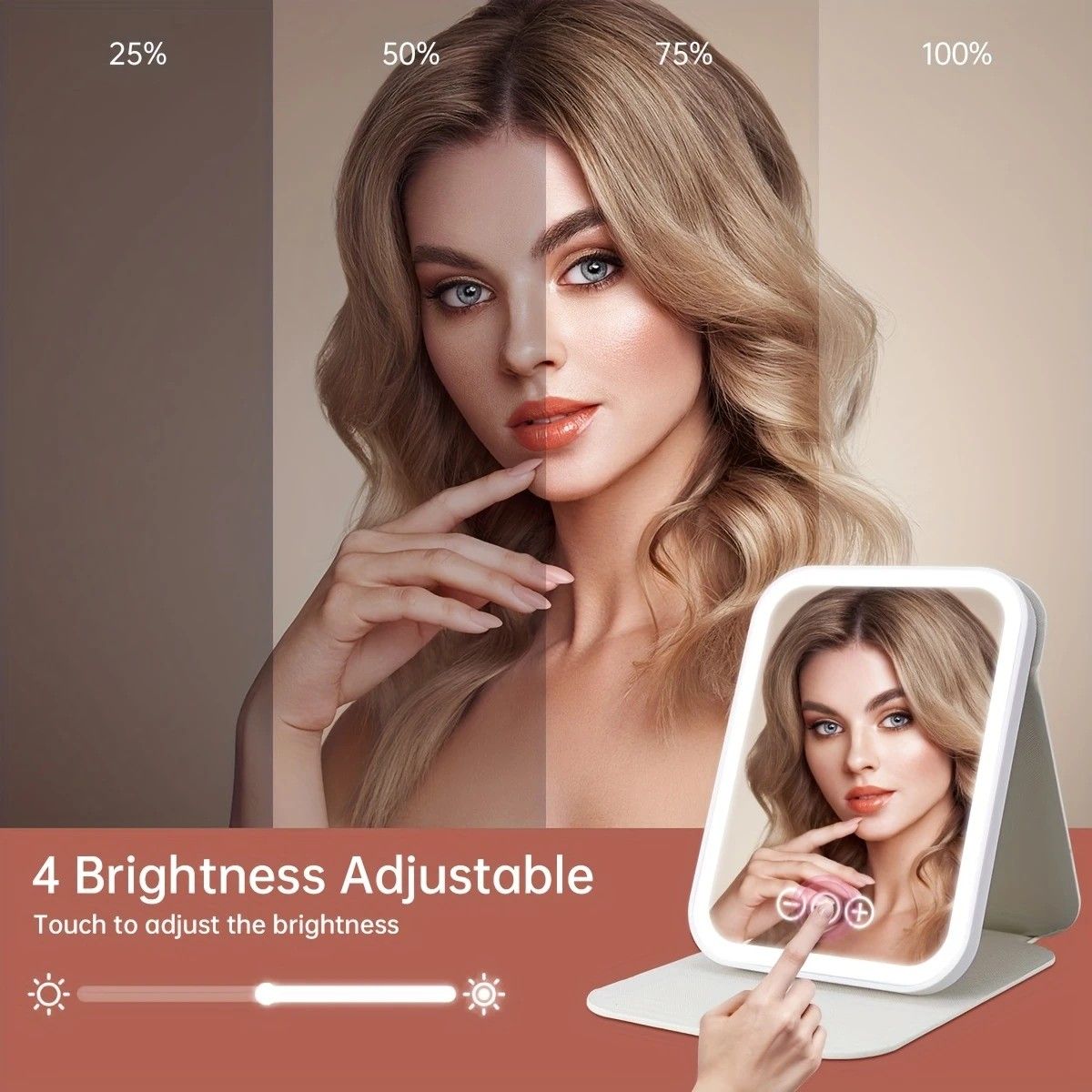 LED Makeup Mirror with Lights, 3 Color Modes Touch Control, Rechargeable Travel Vanity Mirror(WHITE) V1232-ZDHZJ002