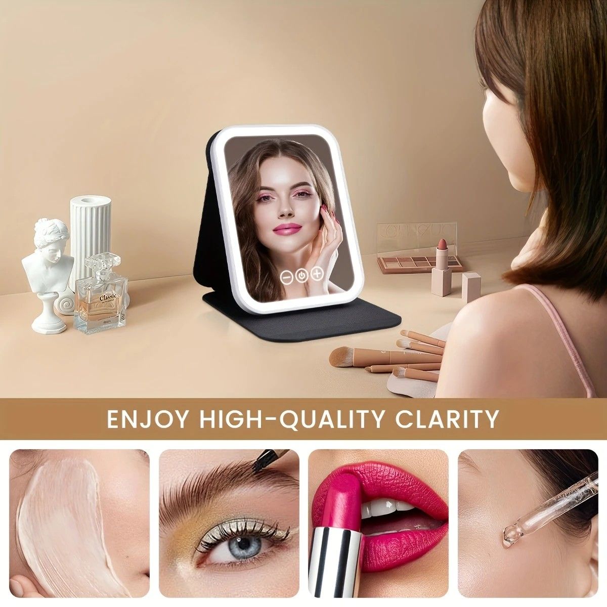 LED Makeup Mirror with Lights, 3 Color Modes Touch Control, Rechargeable Travel Vanity Mirror(WHITE) V1232-ZDHZJ002