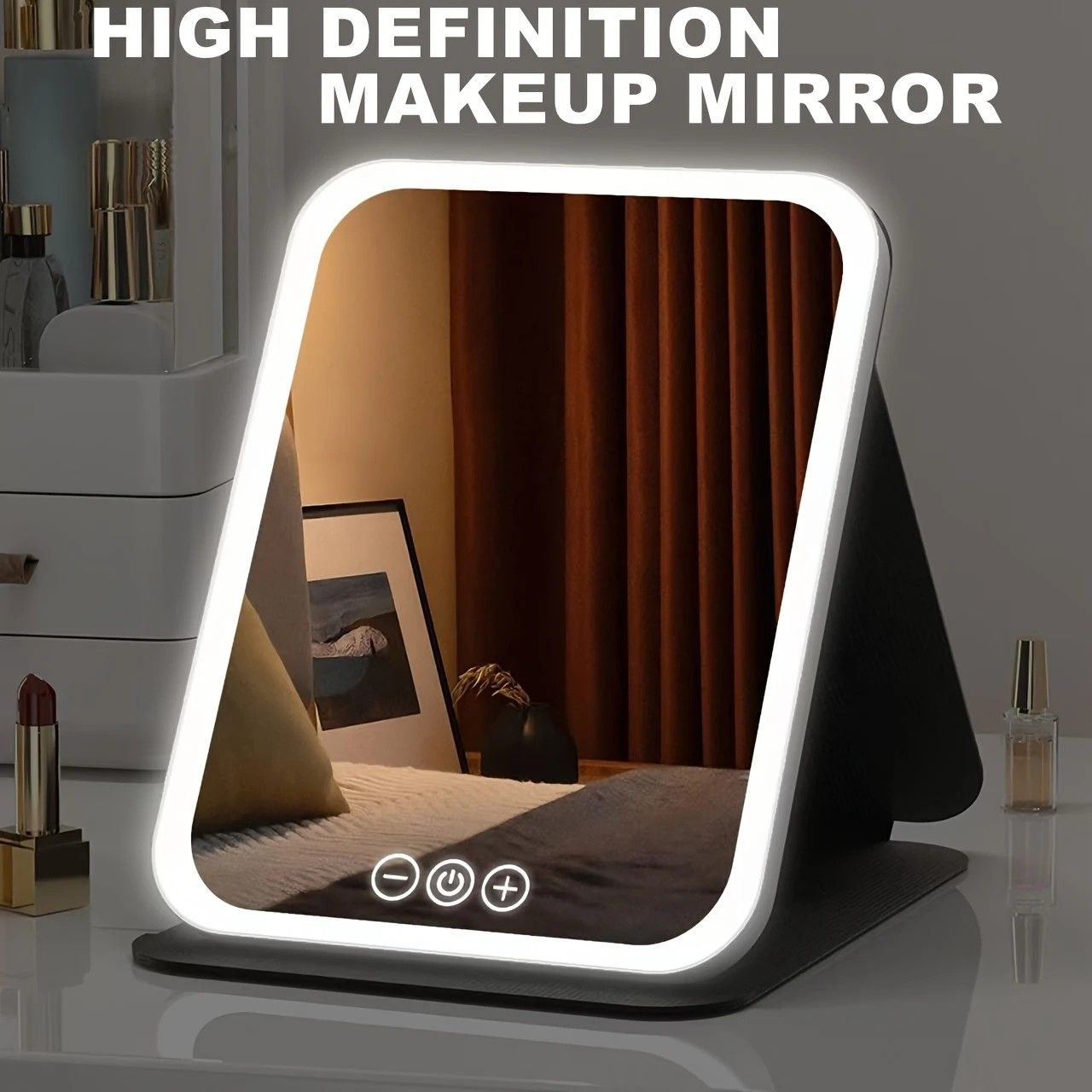 LED Makeup Mirror with Lights, 3 Color Modes Touch Control, Rechargeable Travel Vanity Mirror(BLACK) V1232-ZDHZJ003