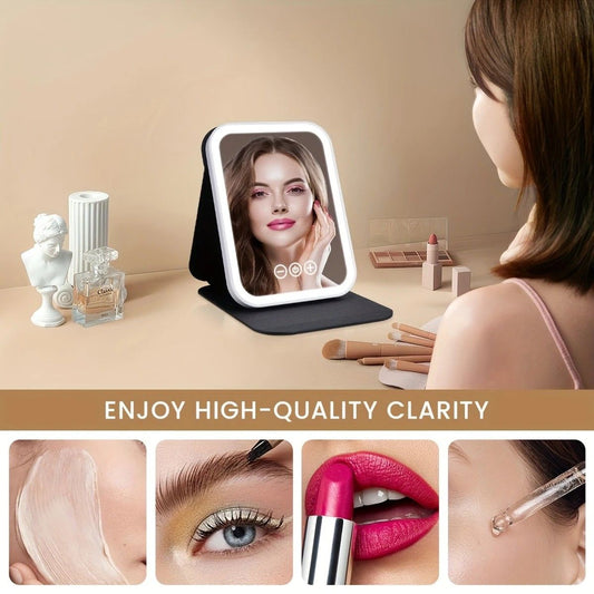 LED Makeup Mirror with Lights, 3 Color Modes Touch Control, Rechargeable Travel Vanity Mirror(BLACK) V1232-ZDHZJ003