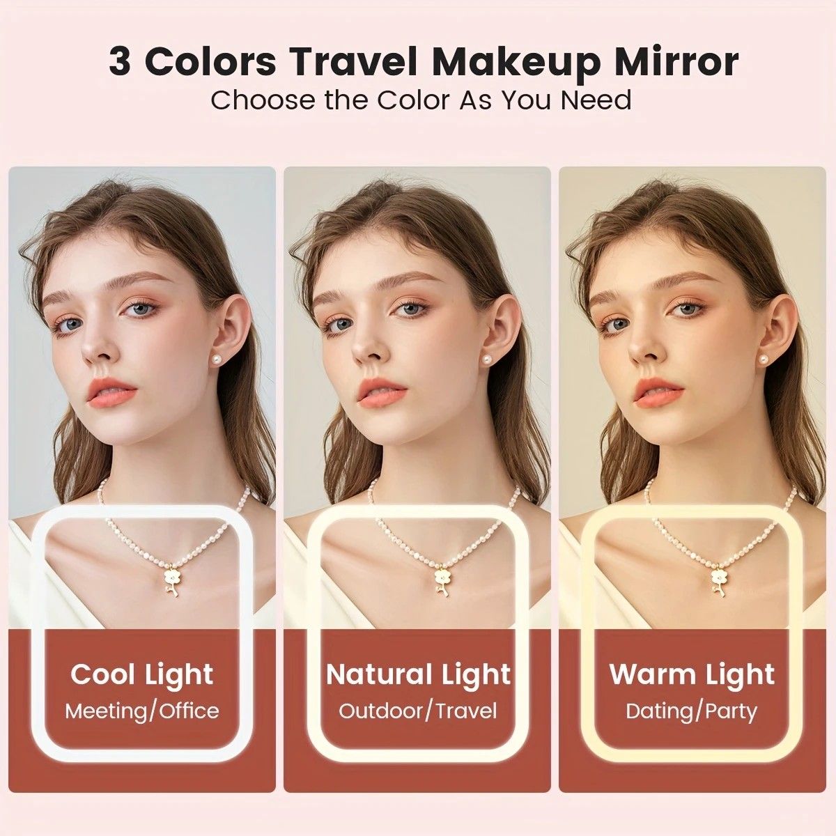 LED Makeup Mirror with Lights, 3 Color Modes Touch Control, Rechargeable Travel Vanity Mirror(BLACK) V1232-ZDHZJ003