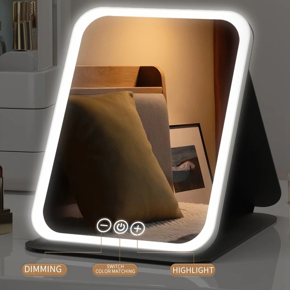 LED Makeup Mirror with Lights, 3 Color Modes Touch Control, Rechargeable Travel Vanity Mirror(BLACK) V1232-ZDHZJ003