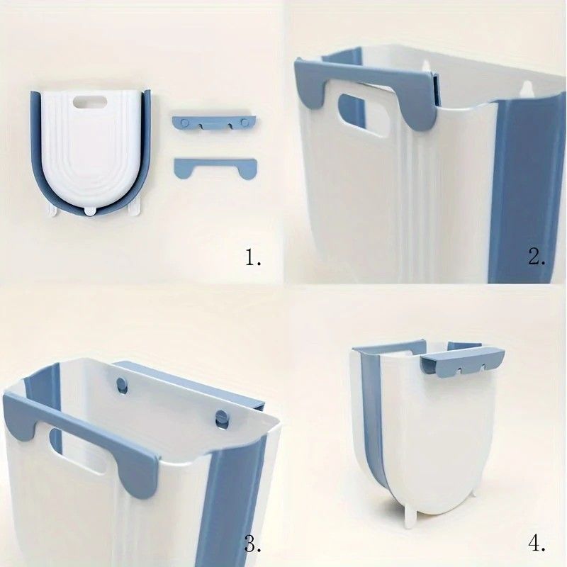 1 Portable Folding Trash Can with Hook - Modern Minimalist Rectangular Design, Space-Saving Durable Plastic V1232-ZDLJT002