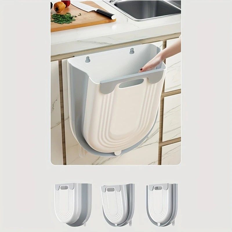 1 Portable Folding Trash Can with Hook - Modern Minimalist Rectangular Design, Space-Saving Durable Plastic V1232-ZDSLJT003
