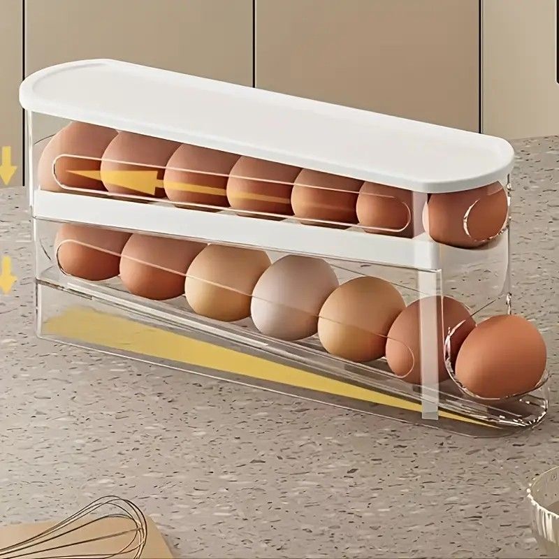 Automatic Sliding Egg Holder 12-14 Eggs Flip Lid Fridge Storage Container V1232-ZDSNH001