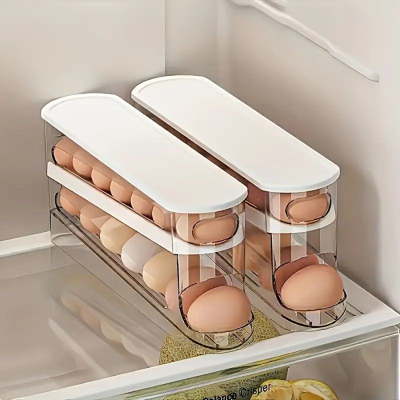 Automatic Sliding Egg Holder 12-14 Eggs Flip Lid Fridge Storage Container V1232-ZDSNH001
