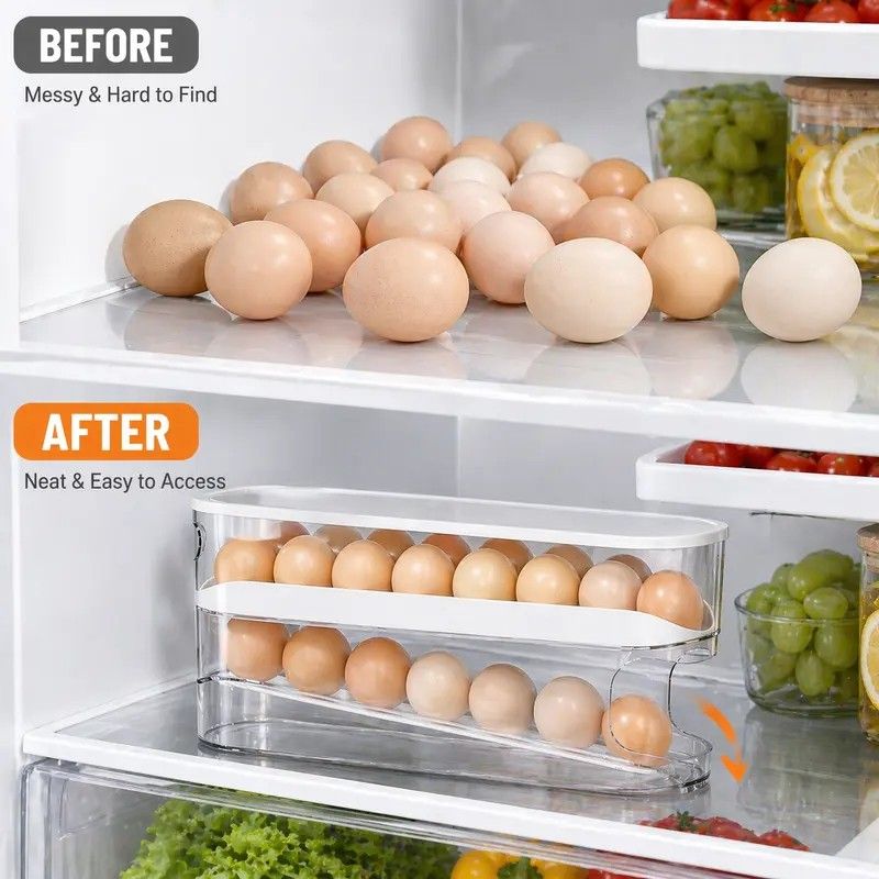 Automatic Sliding Egg Holder 12-14 Eggs Flip Lid Fridge Storage Container V1232-ZDSNH001