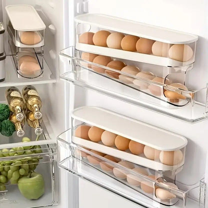 Automatic Sliding Egg Holder 12-14 Eggs Flip Lid Fridge Storage Container V1232-ZDSNH001