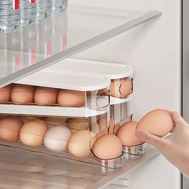 Automatic Sliding Egg Holder 12-14 Eggs Flip Lid Fridge Storage Container V1232-ZDSNH001