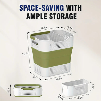 Multi-functional Folding Laundry Basket: Hassle-free Storage, One Basket for All Your Clothes Sorting. green V1232-ZDXYL001