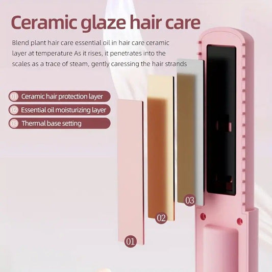 Mini Cordless Straightening Comb - Negative Ion Hair Care with Three Temperature Settings, Two-in-One V1232-ZFQ-1-002