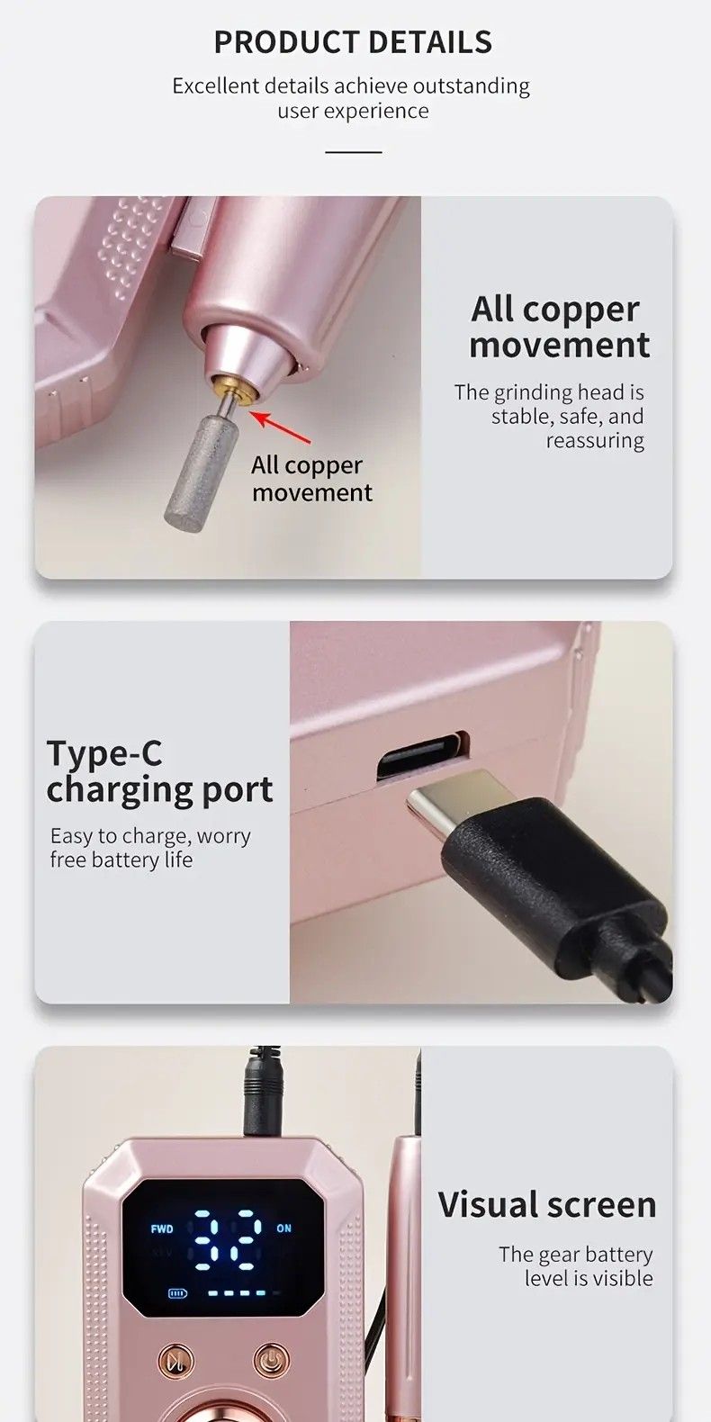 Professional Nail Drill: Quiet and Efficient, LED Digital Display, 31 Accessories for All-in-One Use, Easy V1232-ZJCTJ001