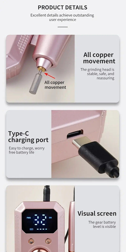 Professional Nail Drill: Quiet and Efficient, LED Digital Display, 31 Accessories for All-in-One Use, Easy V1232-ZJCTJ001