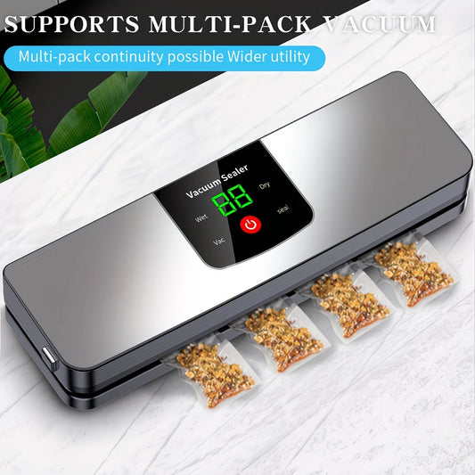 silver Rechargeable Vacuum Sealer with USB Port, designed for preserving food in both dry and wet V1232-ZKJ001