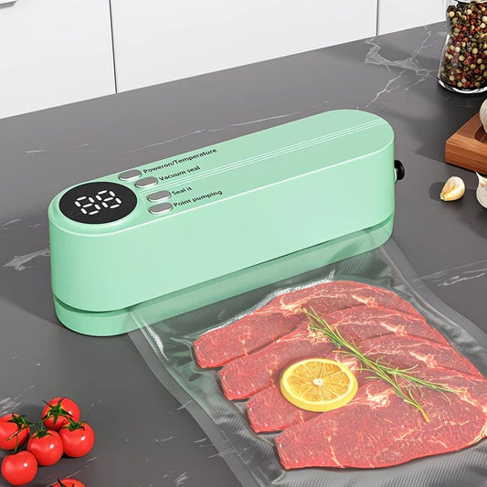 USB Rechargeable Portable Vacuum Sealer, includes sealing bags and a rapid vacuum pump. Space-saving design, V1232-ZKJ002