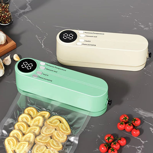 USB Rechargeable Portable Vacuum Sealer, includes sealing bags and a rapid vacuum pump. Space-saving design, V1232-ZKJ002