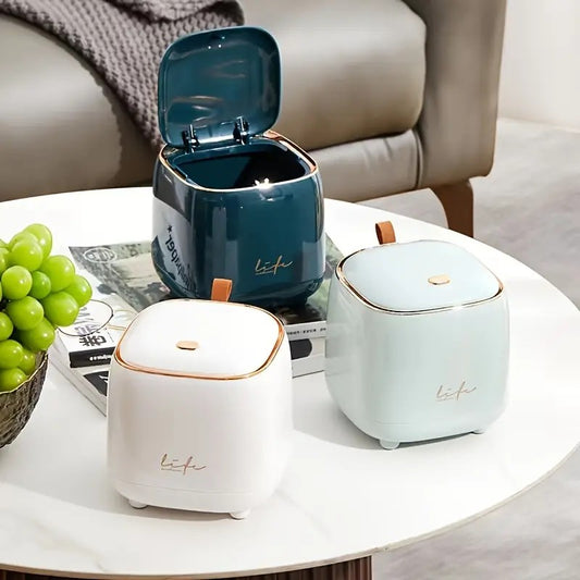 Dark green Press-Type Trash Bag Bin, Luxury Waste Bin, Car/Home/Office/Desktop/Dining Table Storage Cylinder V1232-ZMLJT001