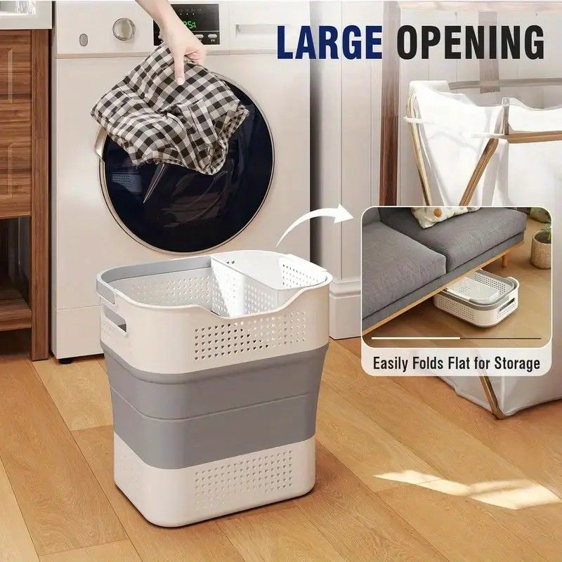 Multi-functional Folding Laundry Basket: Hassle-free Storage, One Basket for All Your Clothes Sorting.light V1232-ZTXYL005