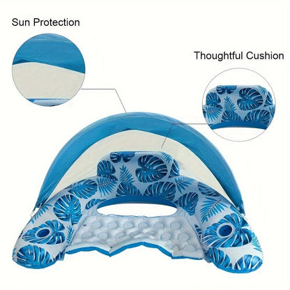 Adult Pool Floating Bed with Canopy: Upgraded Large Space, Adjustable Shade, Ergonomic Headrest, Dual Cup V1232-ZYPZY002