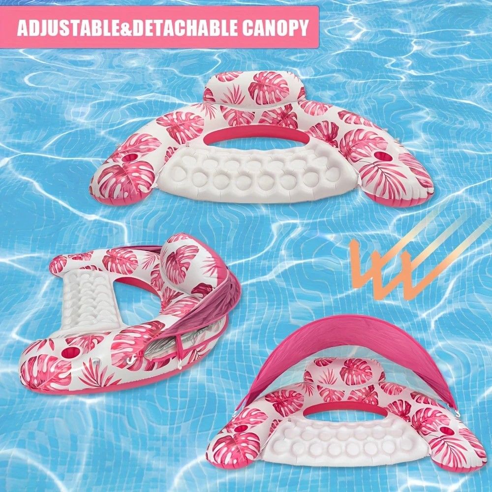 Adult Pool Floating Bed with Canopy: Upgraded Large Space, Adjustable Shade, Ergonomic Headrest, Dual Cup V1232-ZYPZY002