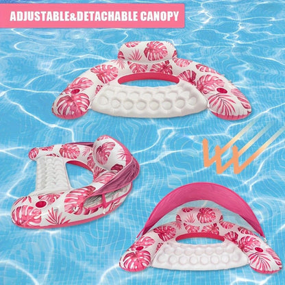Adult Pool Floating Bed with Canopy: Upgraded Large Space, Adjustable Shade, Ergonomic Headrest, Dual Cup V1232-ZYPZY002