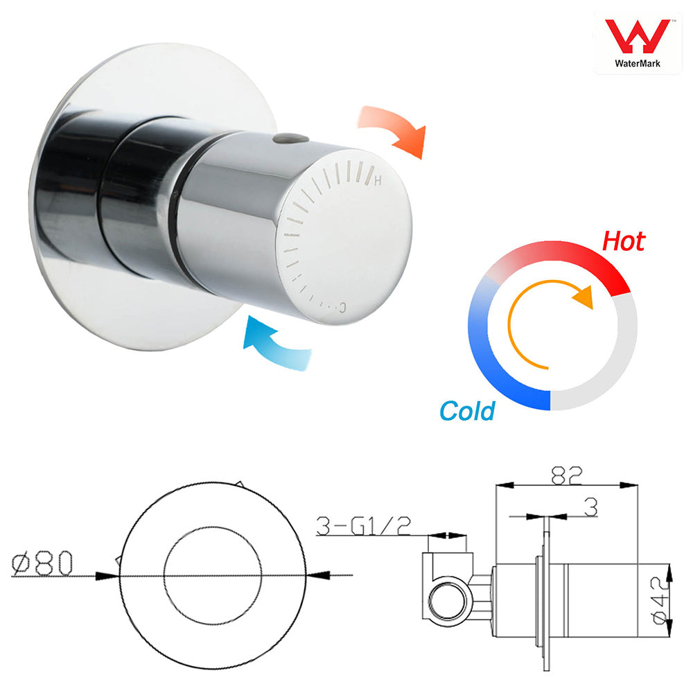 Chrome Bath Control Shower Mixer Brass Round Wall Mounted Hot Cold Water Valve V1233-230166CR