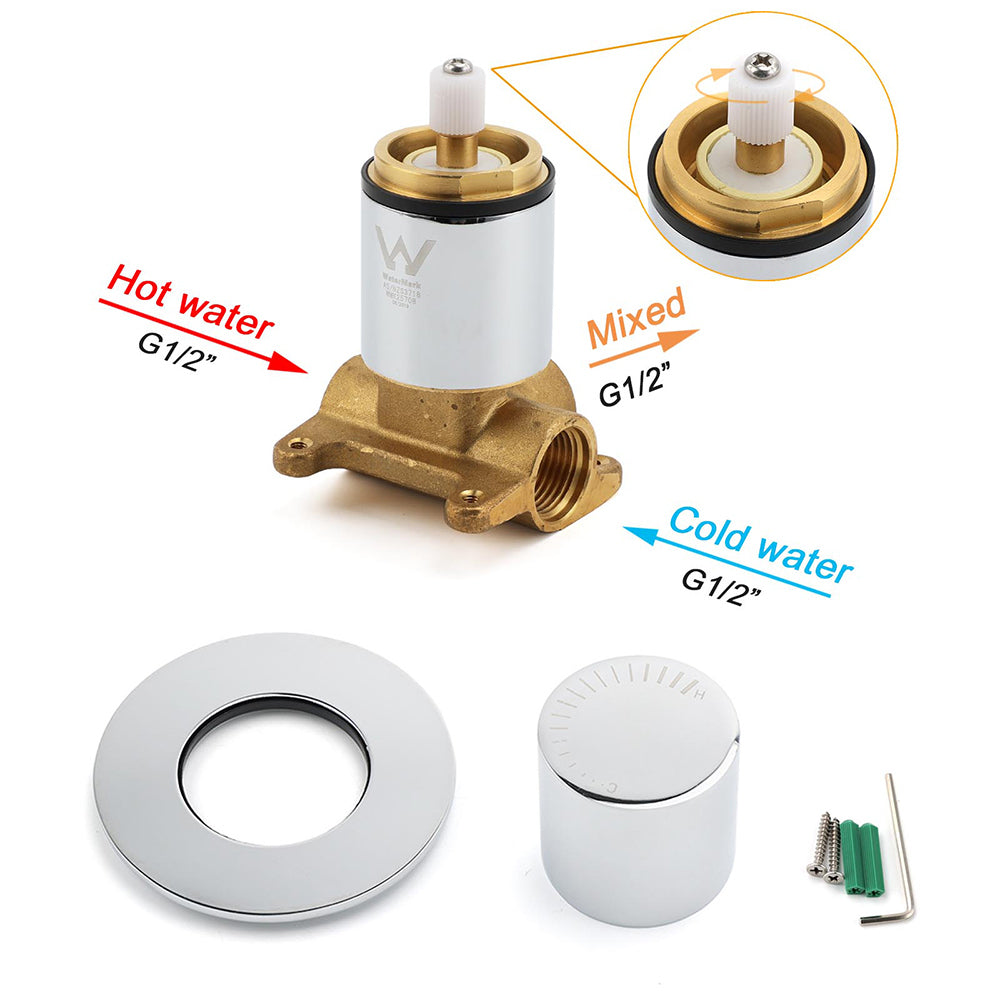 Chrome Bath Control Shower Mixer Brass Round Wall Mounted Hot Cold Water Valve V1233-230166CR