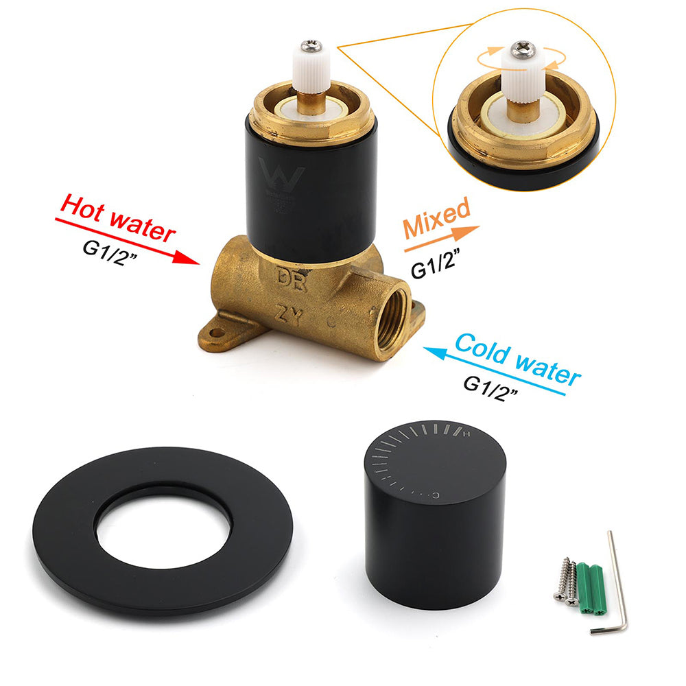 Watermark Matt Black Round Bath Shower Mixer Hot Cold Tap Valve Turn No Handle V1233-230166PH