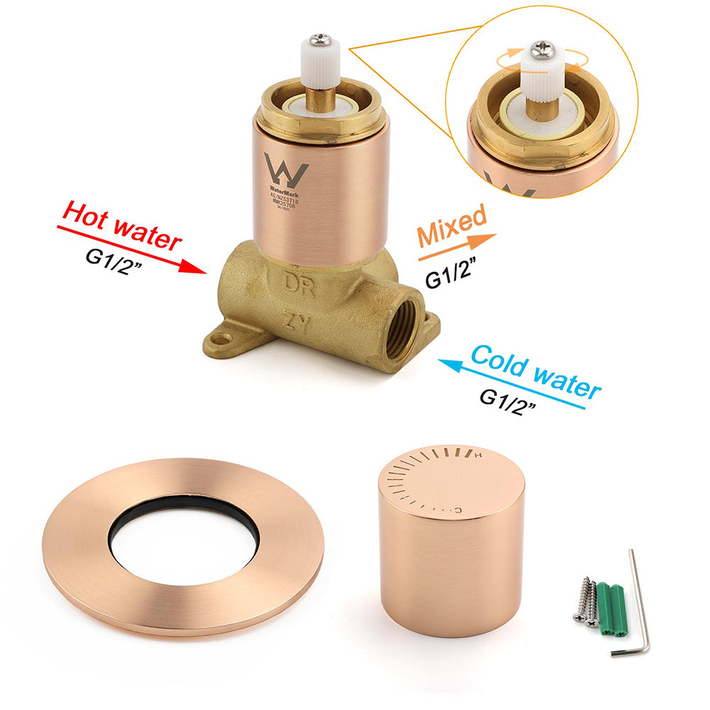 Watermark Round Shower Mixer Brass Hot Cold Water Tap Valve Brushed Rose Gold V1233-230166RG