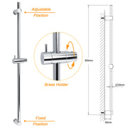 Strong Brass Chrome Round 850mm Long Sliding Rail Bar Holder For Handheld Shower V1233-376704RO