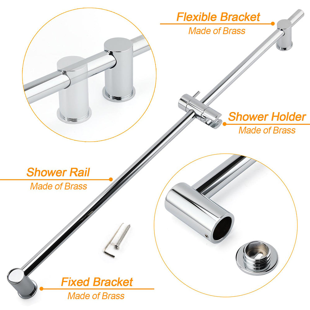 Strong Brass Chrome Round 850mm Long Sliding Rail Bar Holder For Handheld Shower V1233-376704RO