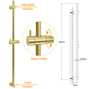 Brushed Gold Brass 850mm Long Sliding Rail Bar Swivel Handheld Shower Holder Kit V1233-376704ROBG