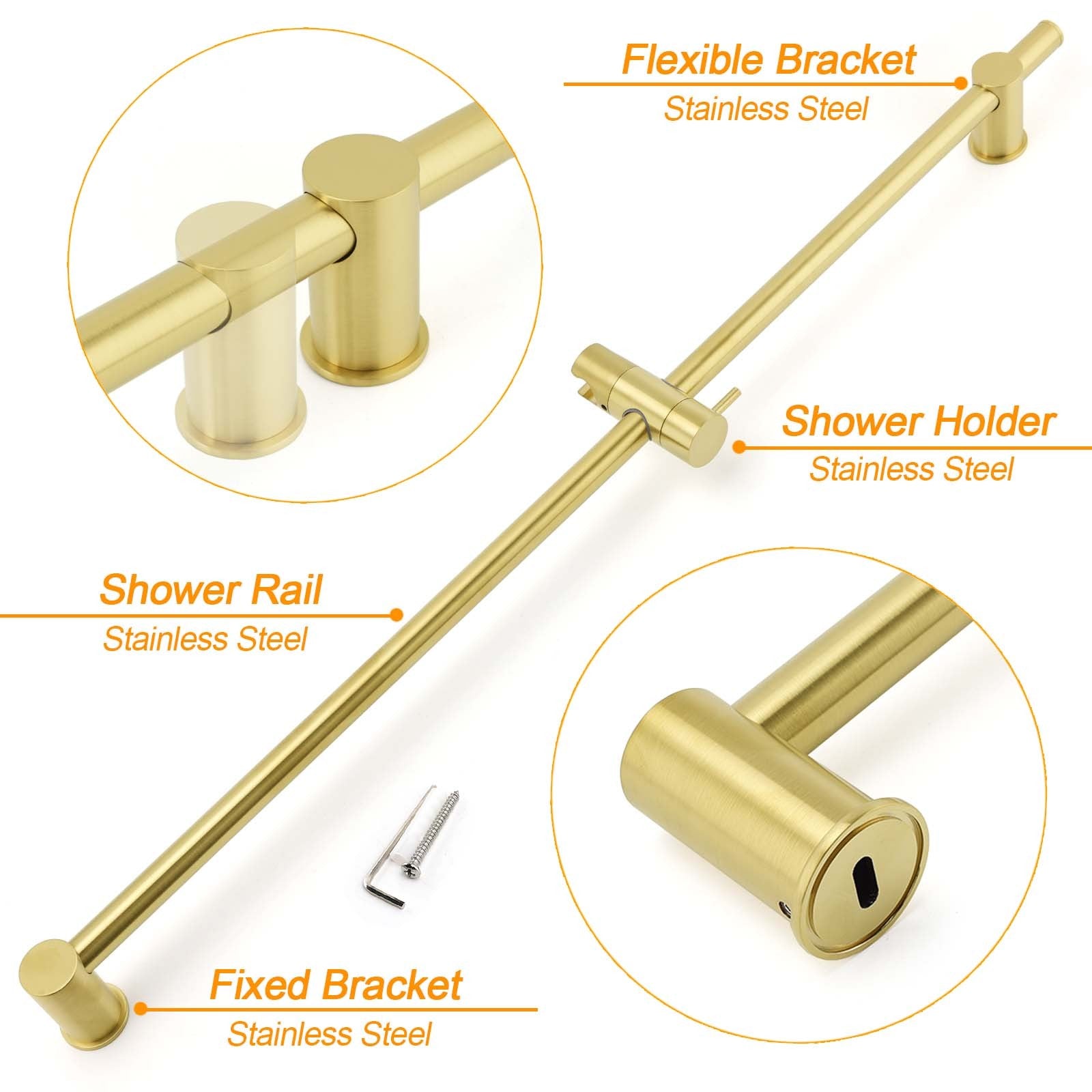 Brushed Gold Brass 850mm Long Sliding Rail Bar Swivel Handheld Shower Holder Kit V1233-376704ROBG