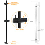 Matt Black Solid Brass 850mm Long Sliding Rail Bar Swivel Handheld Shower Holder V1233-376704ROBL