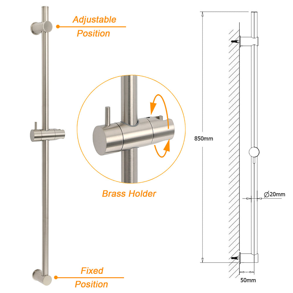 Solid Brass Brushed Nickel Long Sliding Rail Bar Swivel Handheld Shower Holder V1233-376704ROBN