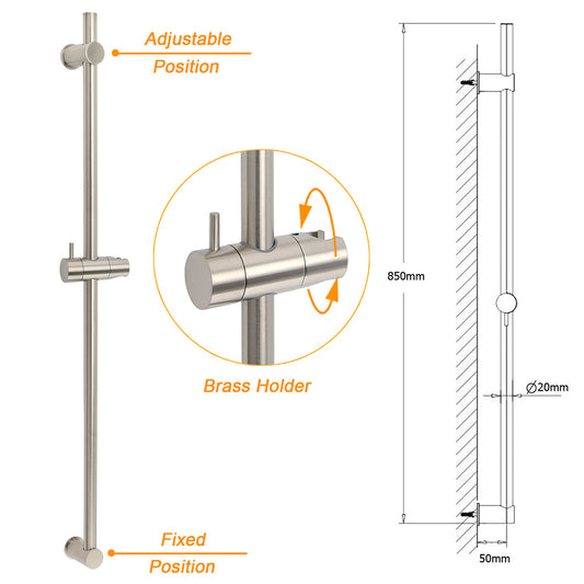 Solid Brass Brushed Nickel Long Sliding Rail Bar Swivel Handheld Shower Holder V1233-376704ROBN