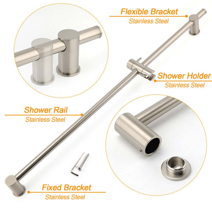 Solid Brass Brushed Nickel Long Sliding Rail Bar Swivel Handheld Shower Holder V1233-376704ROBN