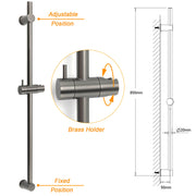 Gun Metal Grey Brass 850mm Long Sliding Rail Bar Swivel Handheld Shower Holder Bracket V1233-376704ROGM
