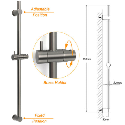 Gun Metal Grey Brass 850mm Long Sliding Rail Bar Swivel Handheld Shower Holder Bracket V1233-376704ROGM