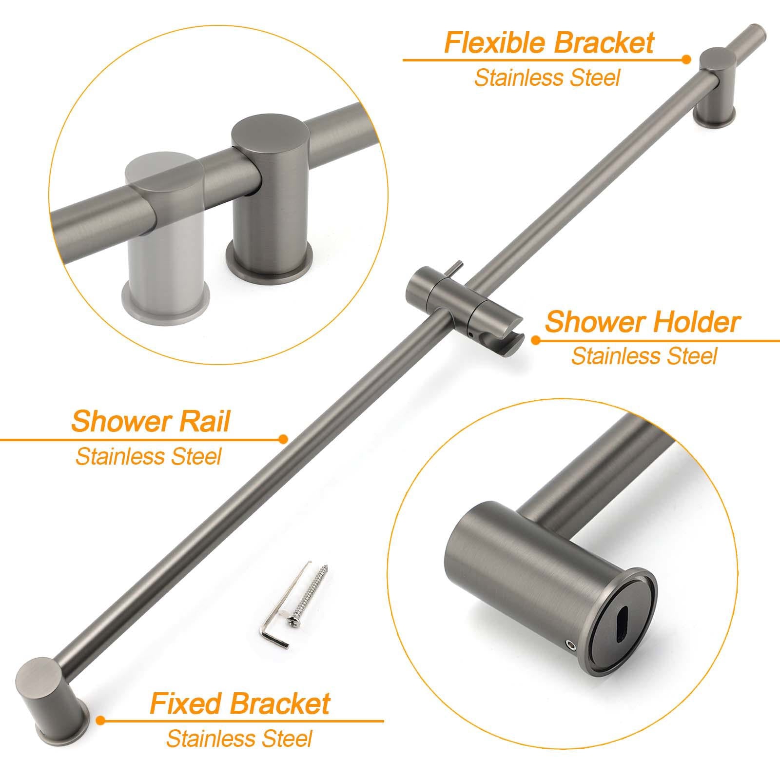 Gun Metal Grey Brass 850mm Long Sliding Rail Bar Swivel Handheld Shower Holder Bracket V1233-376704ROGM