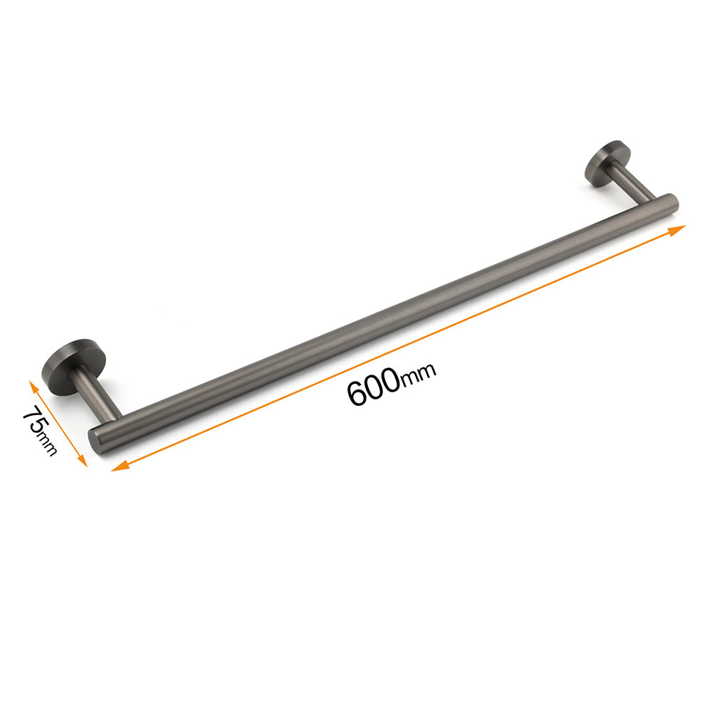 Gun Metal Stainless Steel 600mm Single Towel Rack Rail Holder Round Hanger Bar V1233-6900260GM